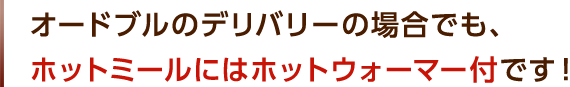 オードブルのデリバリーの場合でも、ホットミールにはホットウォーマー付です！